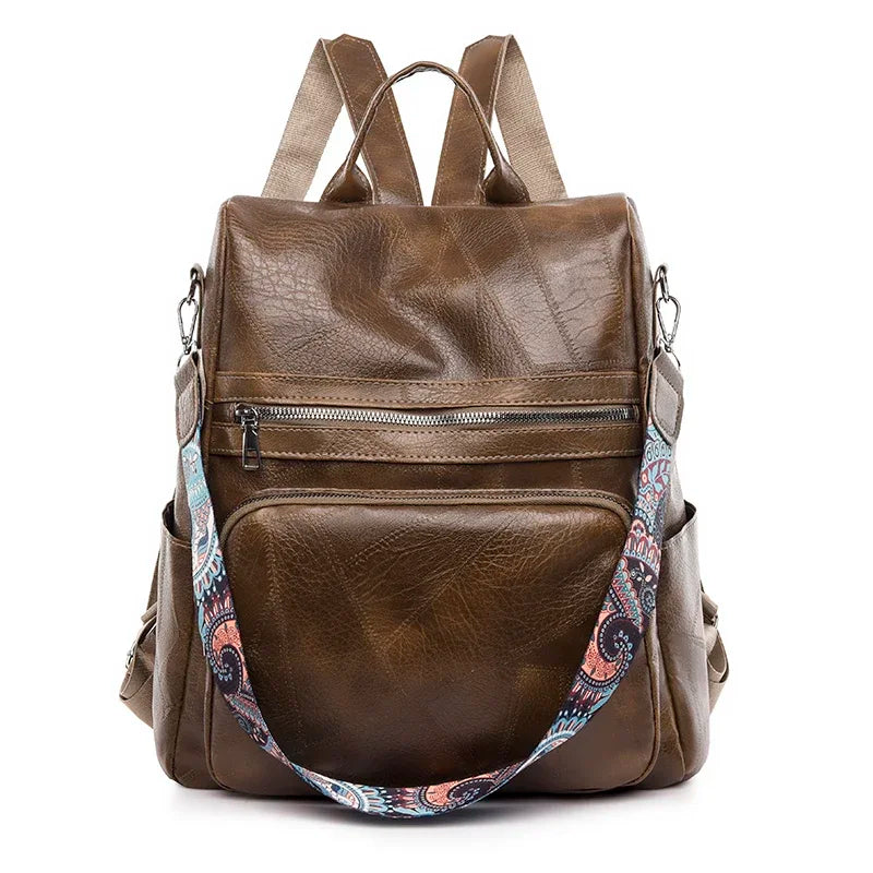Faux Leather Laptop Backpack Women's