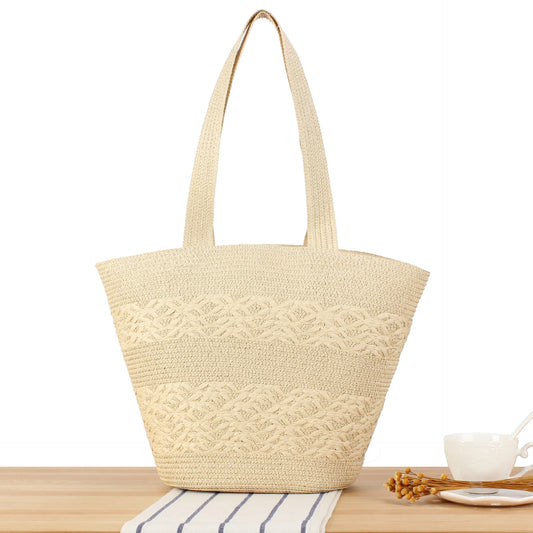 Bolso Grande De Paja Con Cremallera