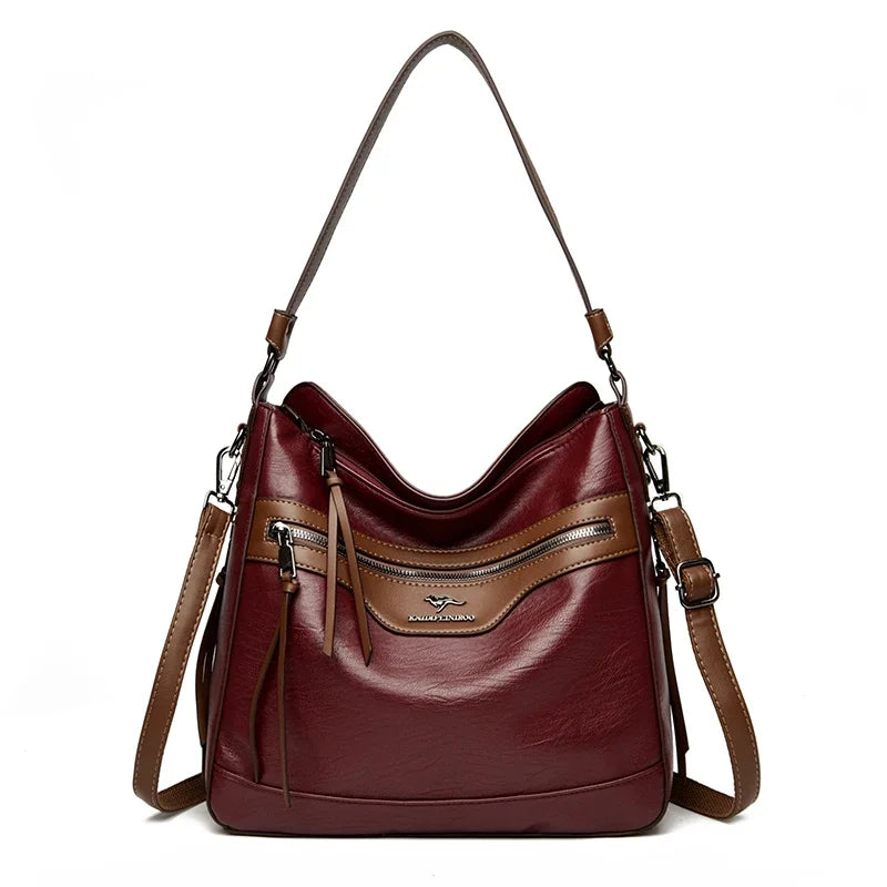 Two Tone Leather Tote Bag The Store Bags Dark Red
