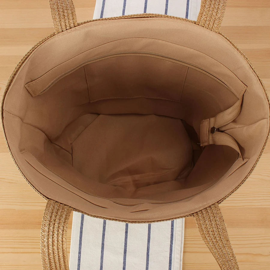 Large Straw Bag With Zipper