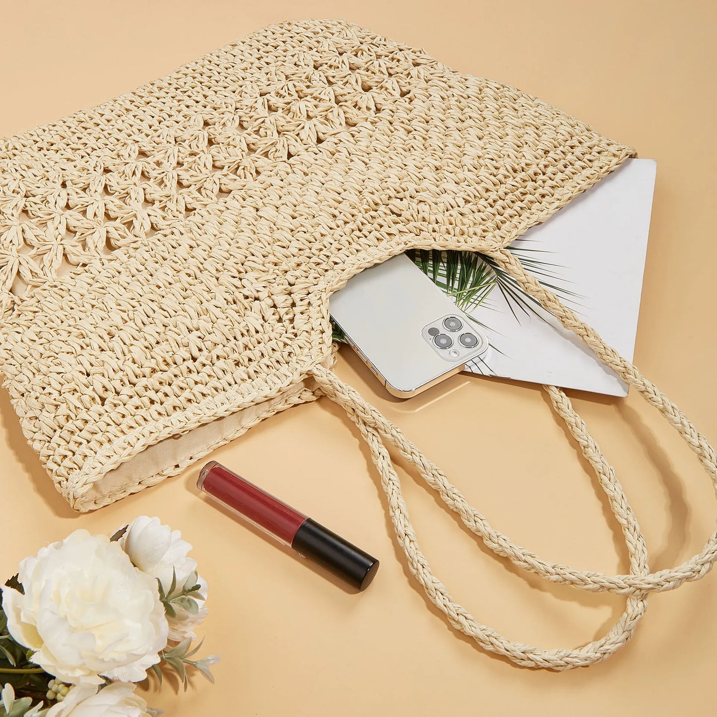 Large Straw Tote Beach Bag