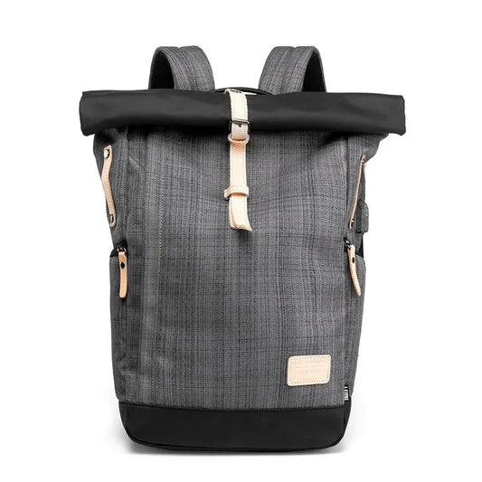 Roll Top USB Port 15.6 Inch Backpack The Store Bags Checkered Grey