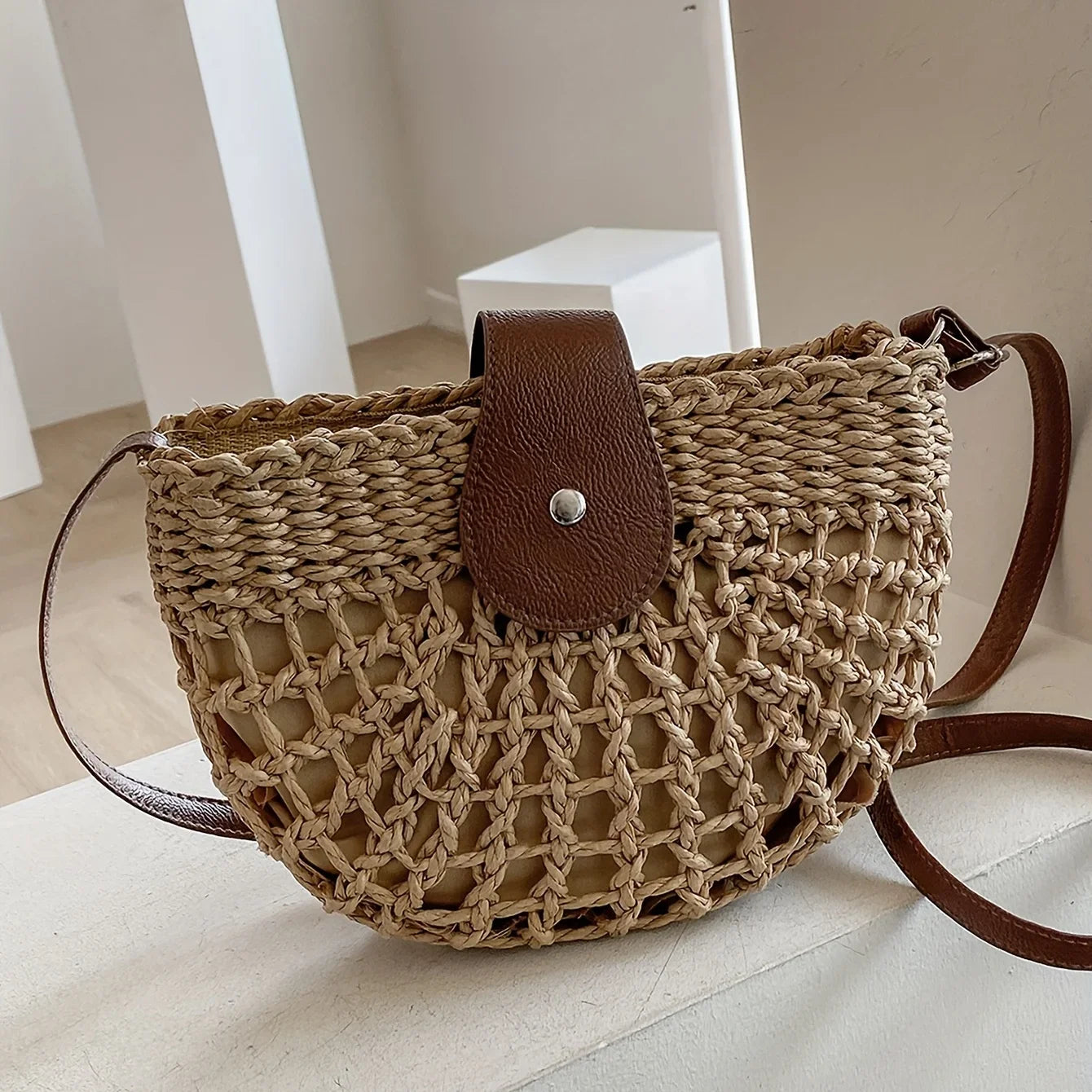 Straw Bag Leather Handles