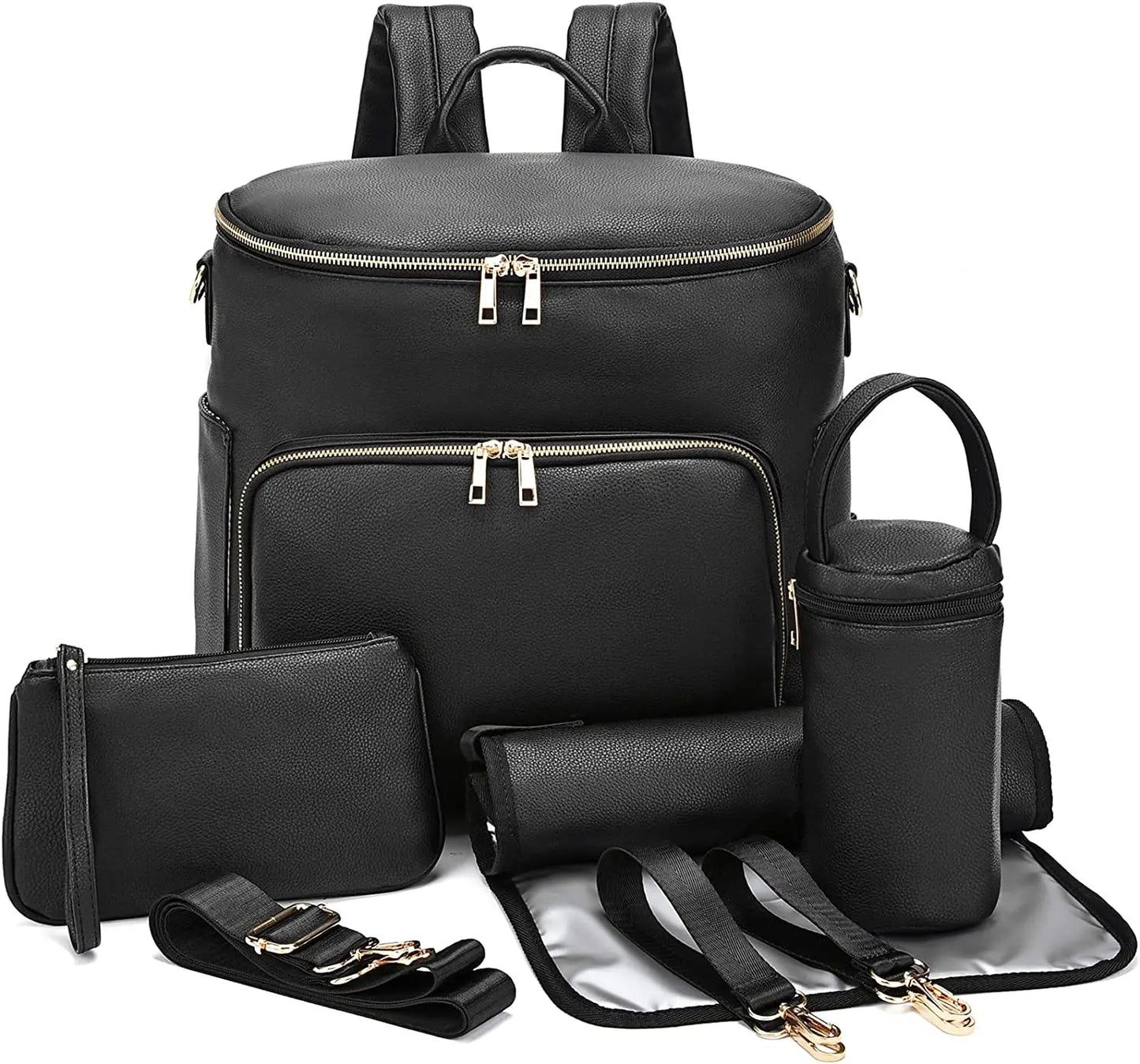 Black Faux Leather Diaper Backpack