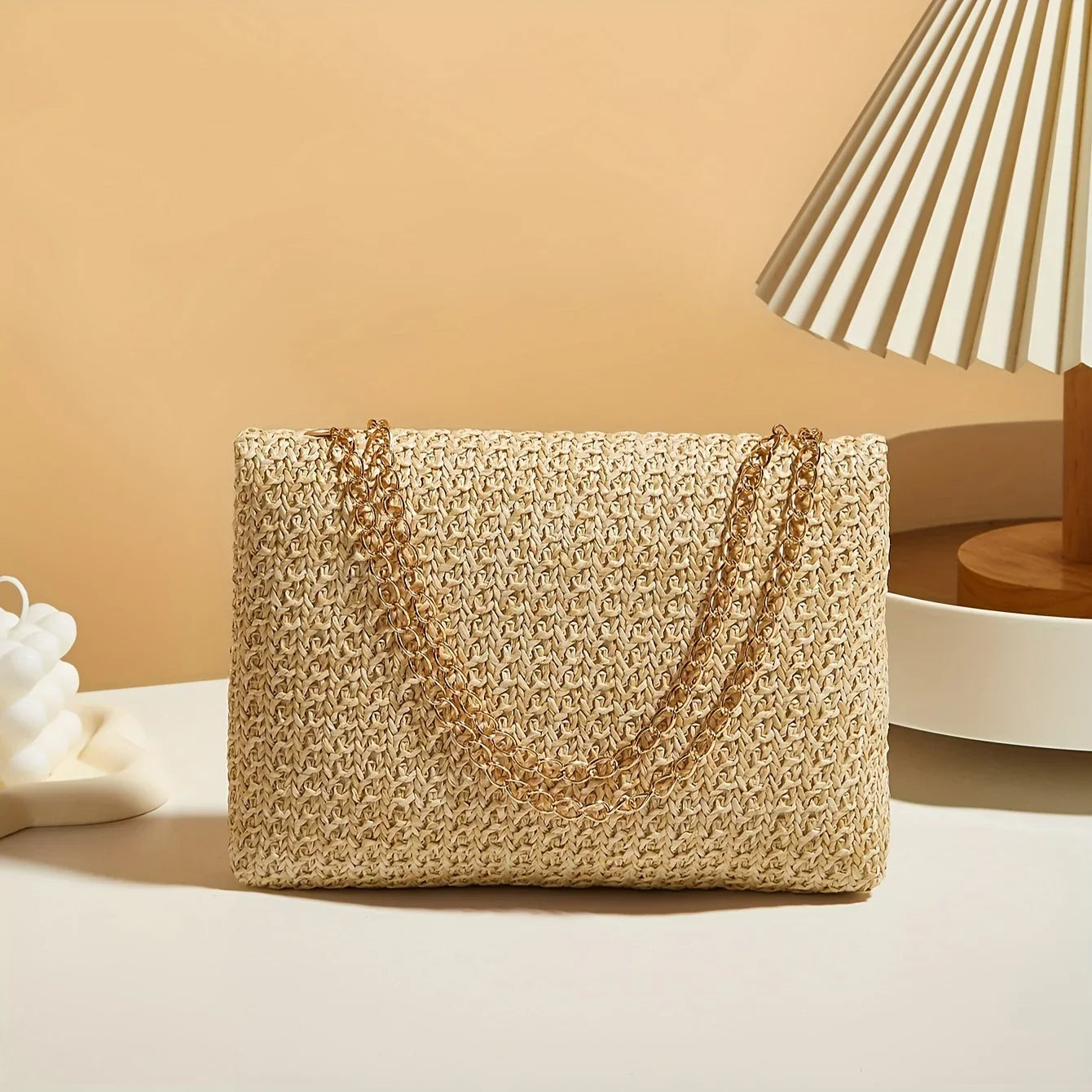 Straw Bag With Chain Strap