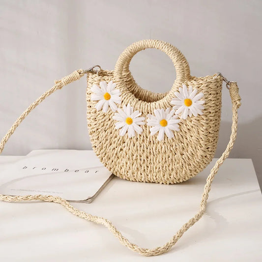 Circle Handle Straw Bag