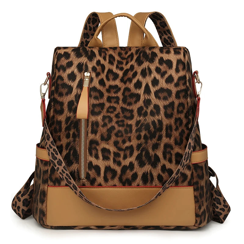 Black Leopard Backpack Purse