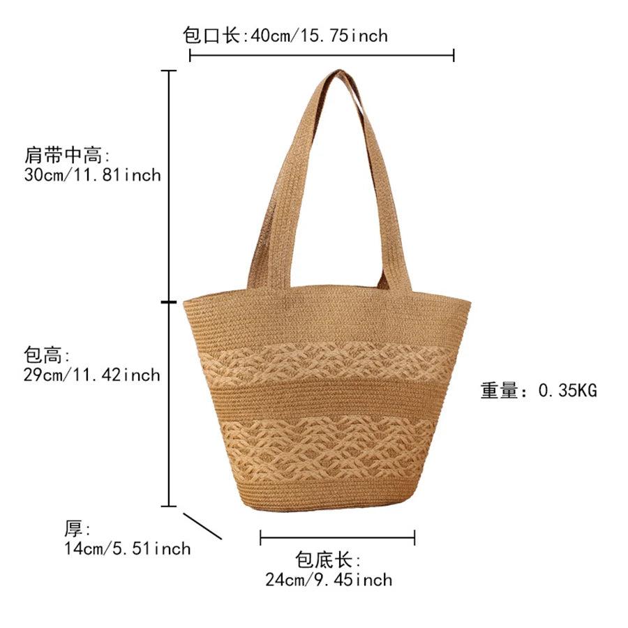 Large Straw Bag With Zipper