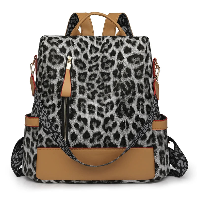 Black Leopard Backpack Purse
