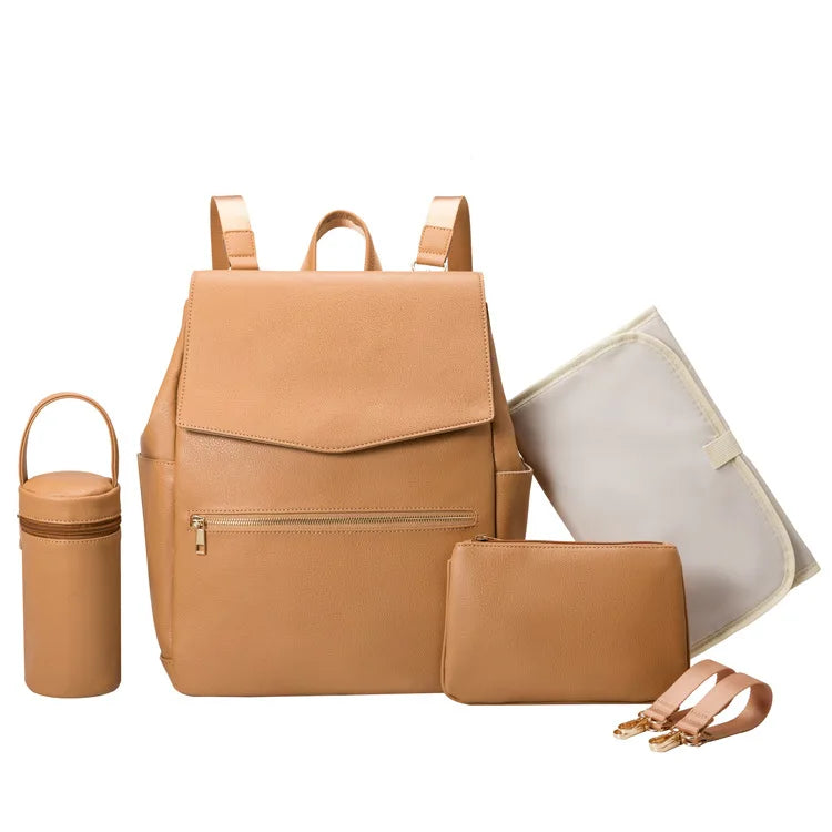 Faux Leather Diaper Backpack The Store Bags dark tan 18 inch