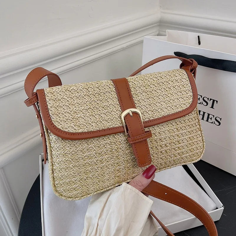 Straw And Faux Leather Bucket Bag