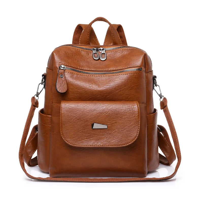 Leather Zip Top Backpack Purse The Store Bags Brown