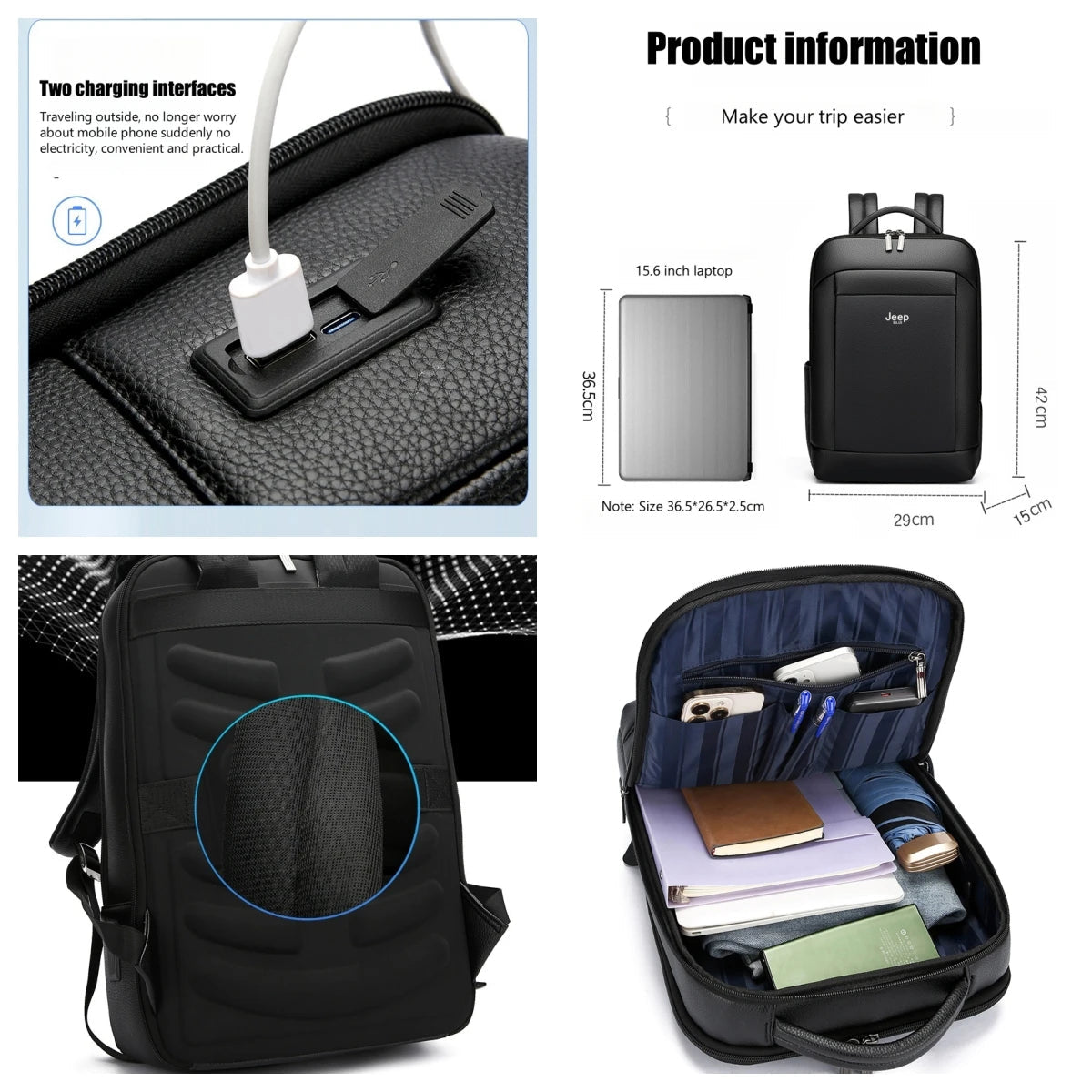 PU Leather Backpack With USB Charger The Store Bags