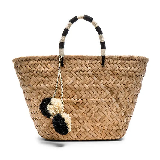 Pom Pom Straw Beach Bag