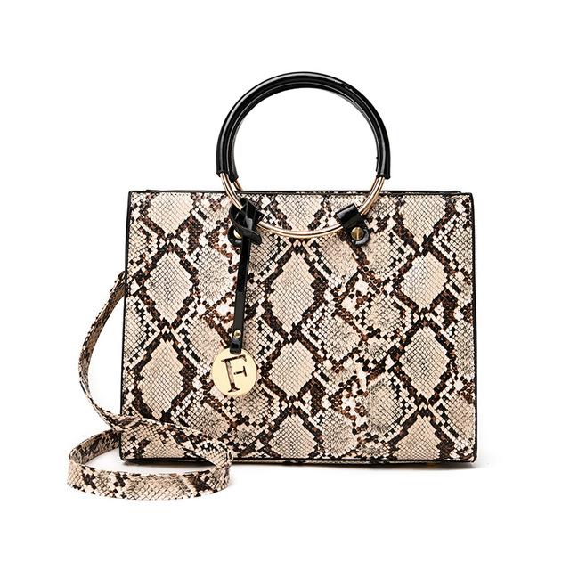 Leather snake print tote bag The Store Bags Khaki