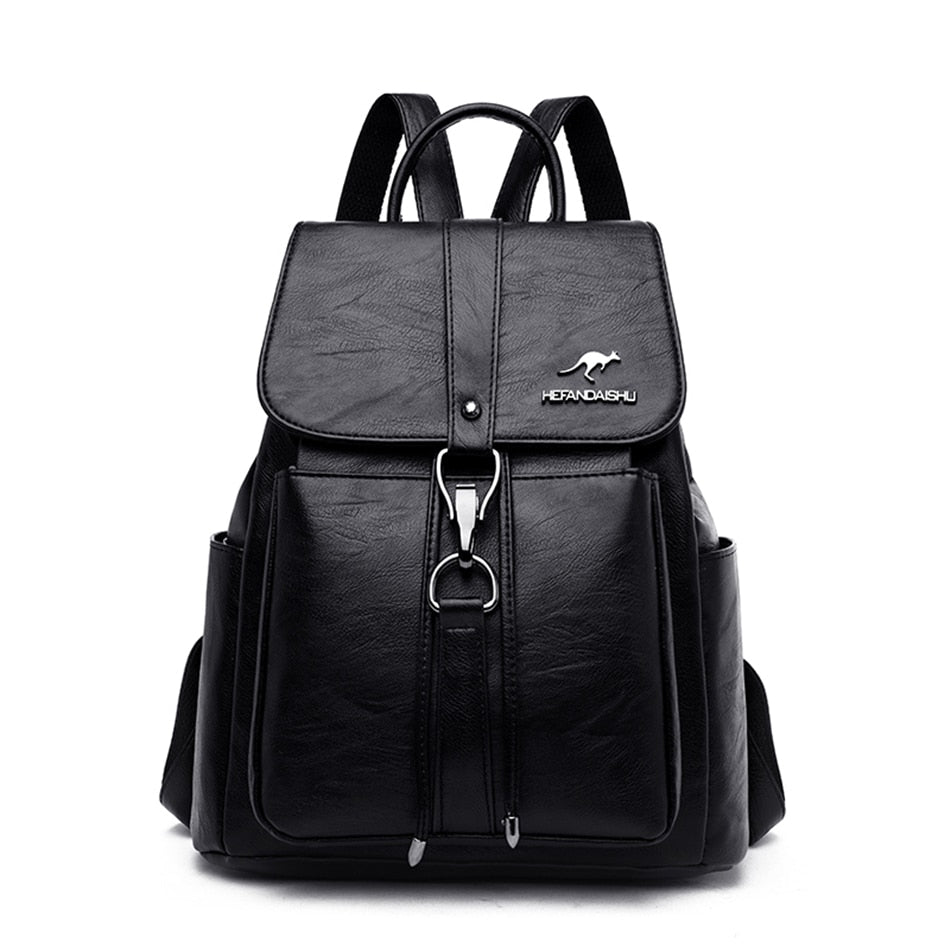 Black Faux Leather Backpack Men's Black