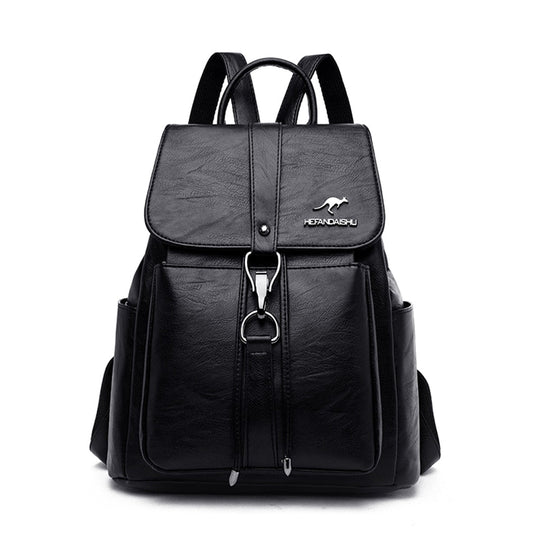 Faux-leather Drawstring Flap Backpack The Store Bags Black