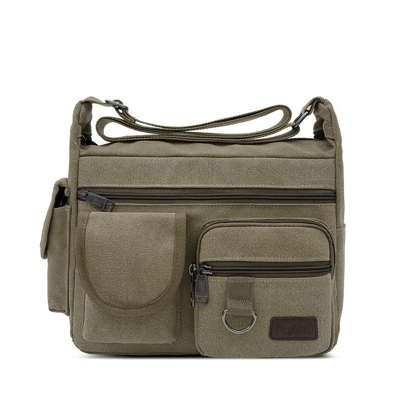 Canvas messenger bag with side pockets The Store Bags Army Green