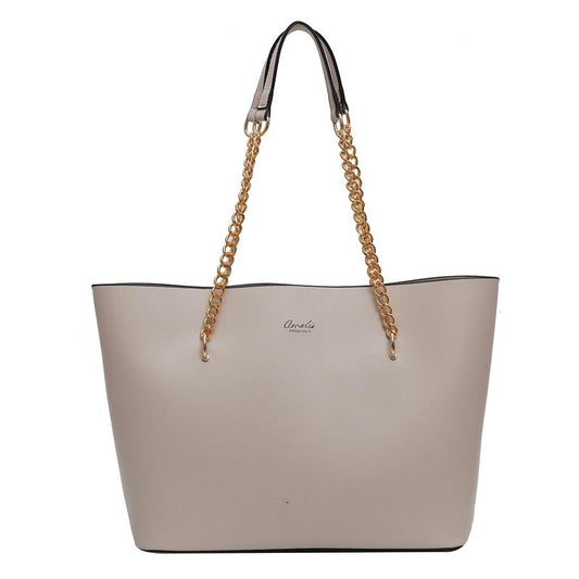 Leather Tote Bag With Gold Chain Strap The Store Bags Beige