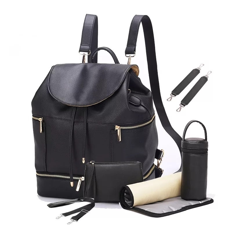 Faux Leather Diaper Bag Backpack The Store Bags Black set