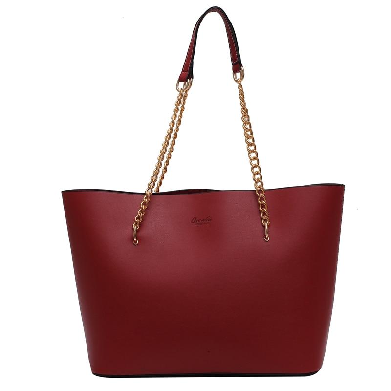 Leather Tote Bag With Gold Chain Strap The Store Bags Red