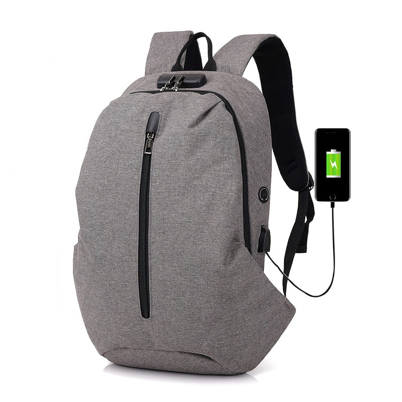Blue Anti-theft Backpack With USB Charger The Store Bags Light Grey