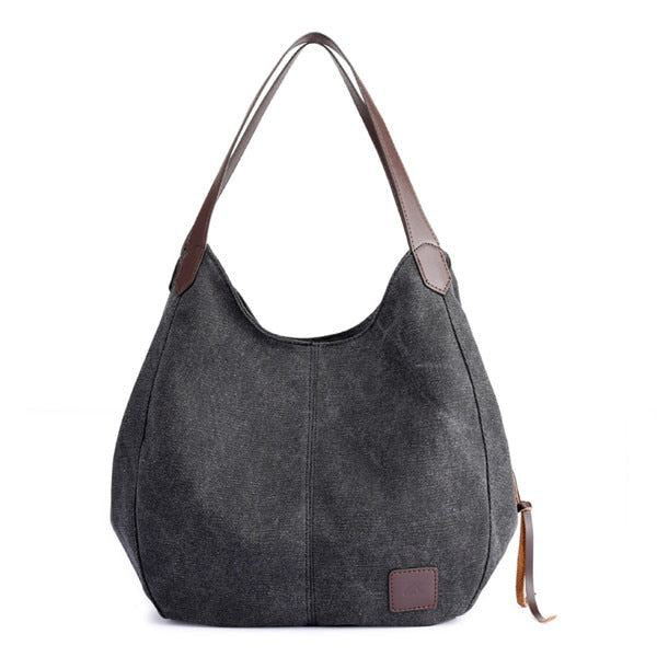 Leather Handle Canvas Tote Bag The Store Bags Black 