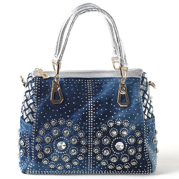Denim Purse With Rhinestones The Store Bags Silver