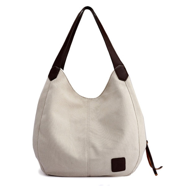 Leather Handle Canvas Tote Bag The Store Bags Beige 