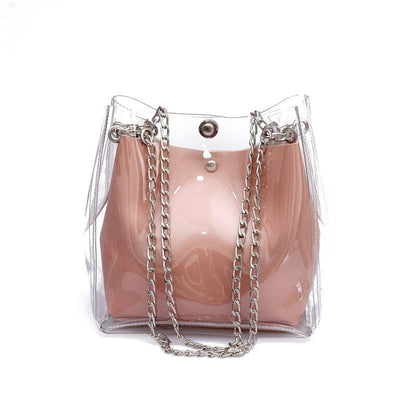 Clear Chain Tote Bag With Inner Pouch The Store Bags pink 