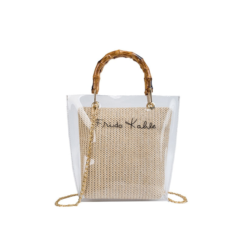 Transparent Straw Bag The Store Bags Beige 29x27x8cm