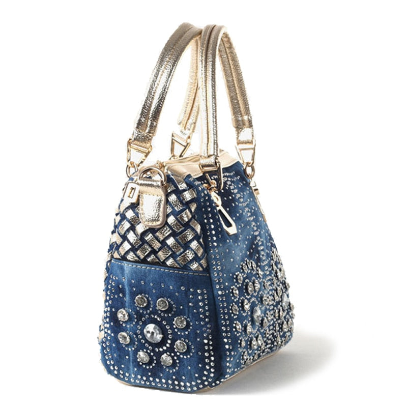 Denim Purse With Rhinestones The Store Bags