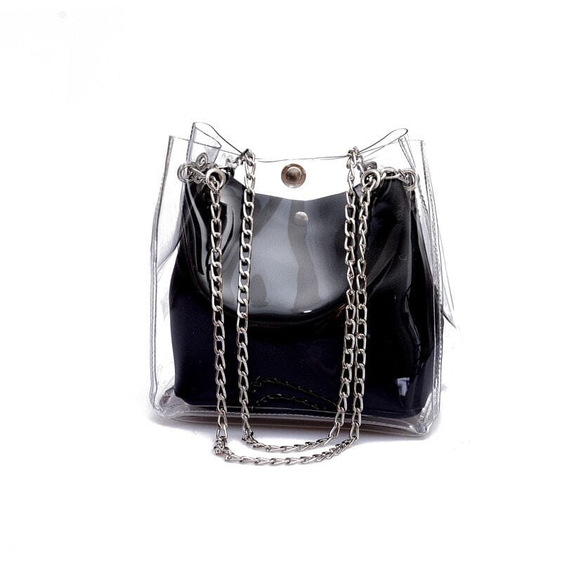 Clear Chain Tote Bag With Inner Pouch The Store Bags black
