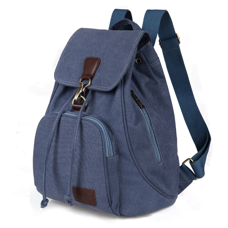 Canvas Drawstring Backpack With Flap ERIN The Store Bags Blue