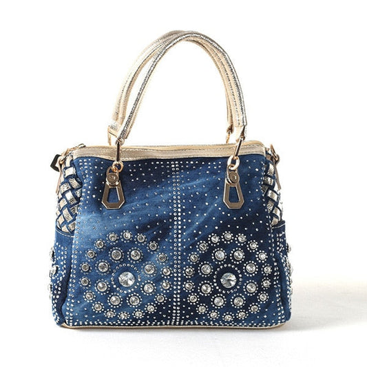 Denim Purse With Rhinestones The Store Bags Gold