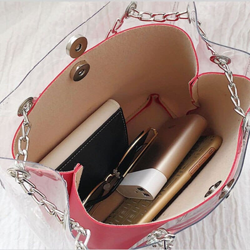 Clear Chain Tote Bag With Inner Pouch The Store Bags