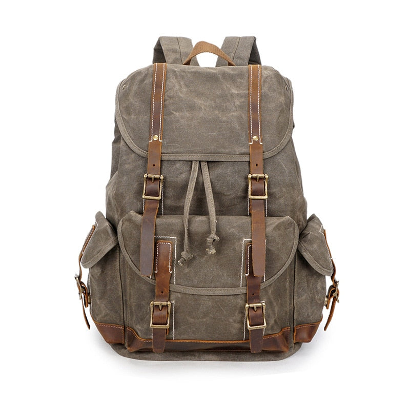 Waxed Canvas And Leather Backpack ERIN The Store Bags Army Green 