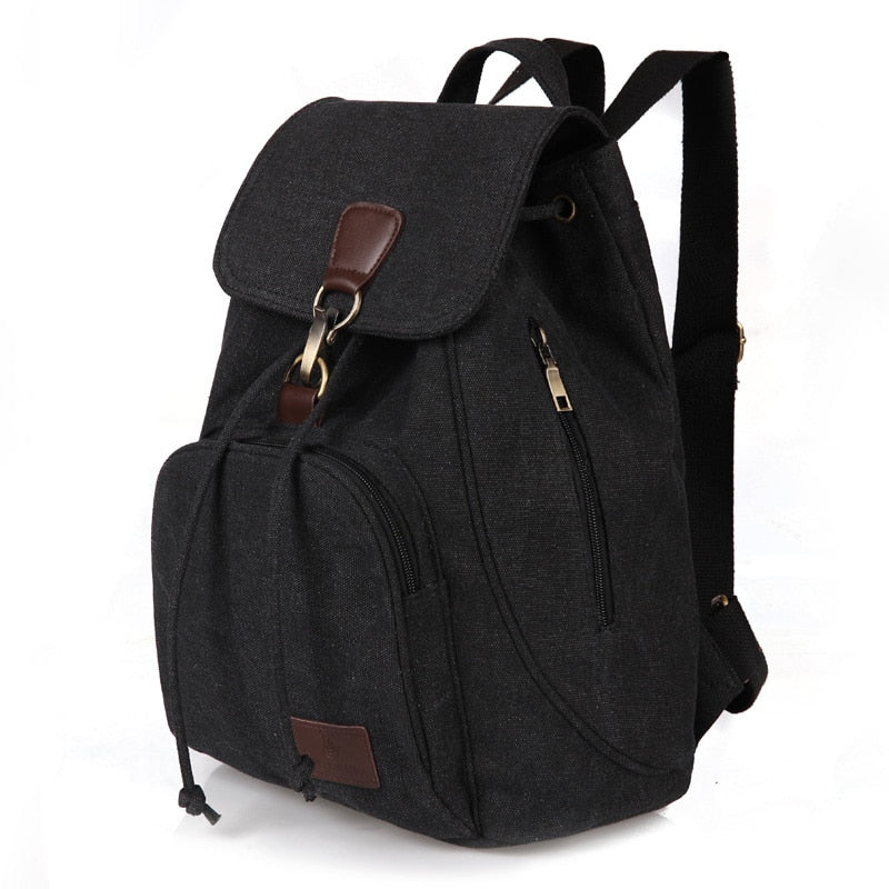 Canvas Drawstring Backpack With Flap ERIN The Store Bags Black