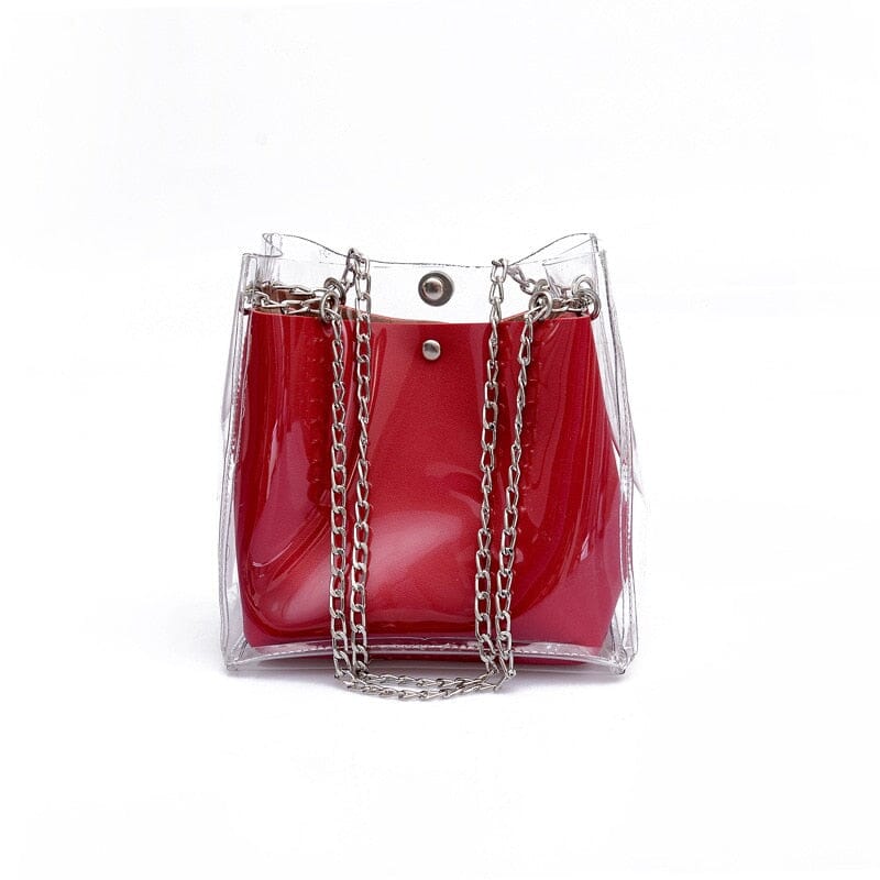 Clear Chain Tote Bag With Inner Pouch The Store Bags red