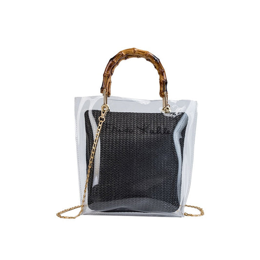 Transparent Straw Bag The Store Bags Black 29x27x8cm