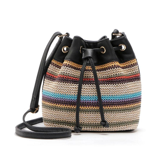 bohemian drawstring bucket bag The Store Bags Black