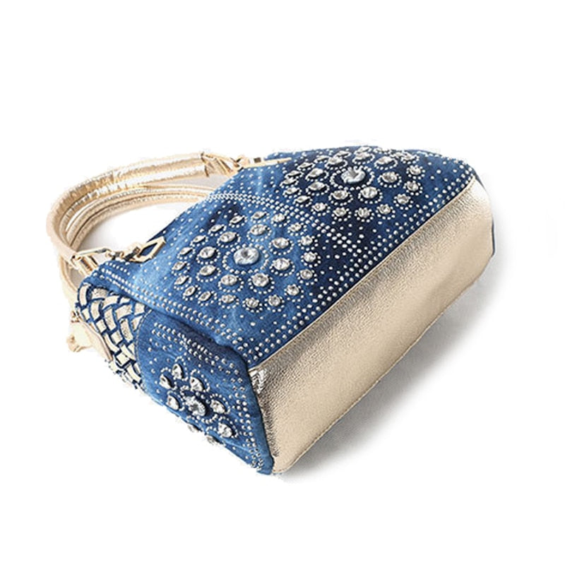 Denim Purse With Rhinestones The Store Bags