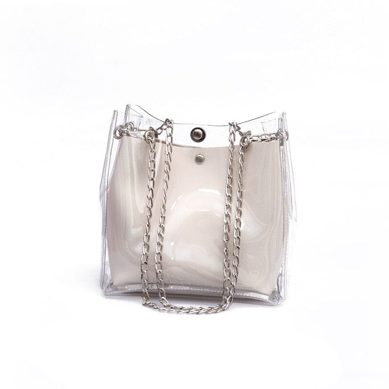 Clear Chain Tote Bag With Inner Pouch The Store Bags white