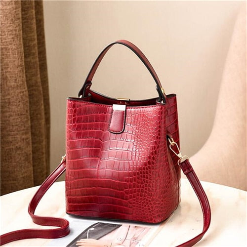 Croc Embossed Leather Bucket Bag The Store Bags Red