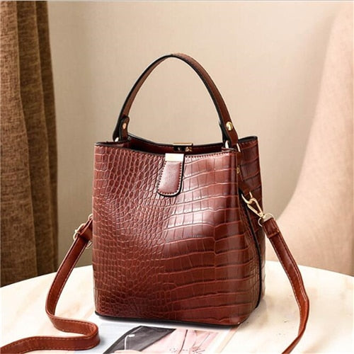 Croc Embossed Leather Bucket Bag The Store Bags Dark red 