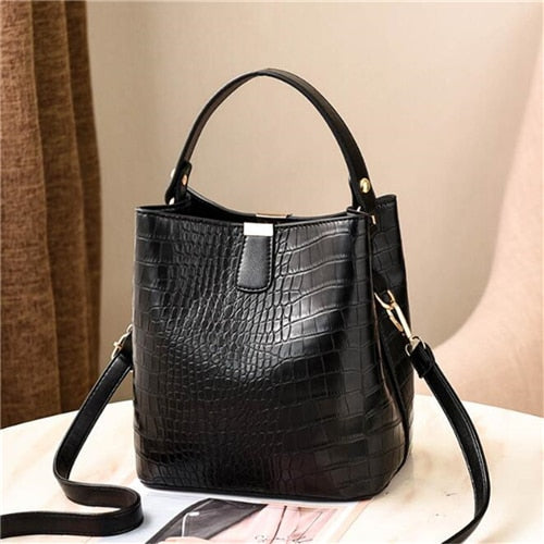 Croc Embossed Leather Bucket Bag The Store Bags Black 