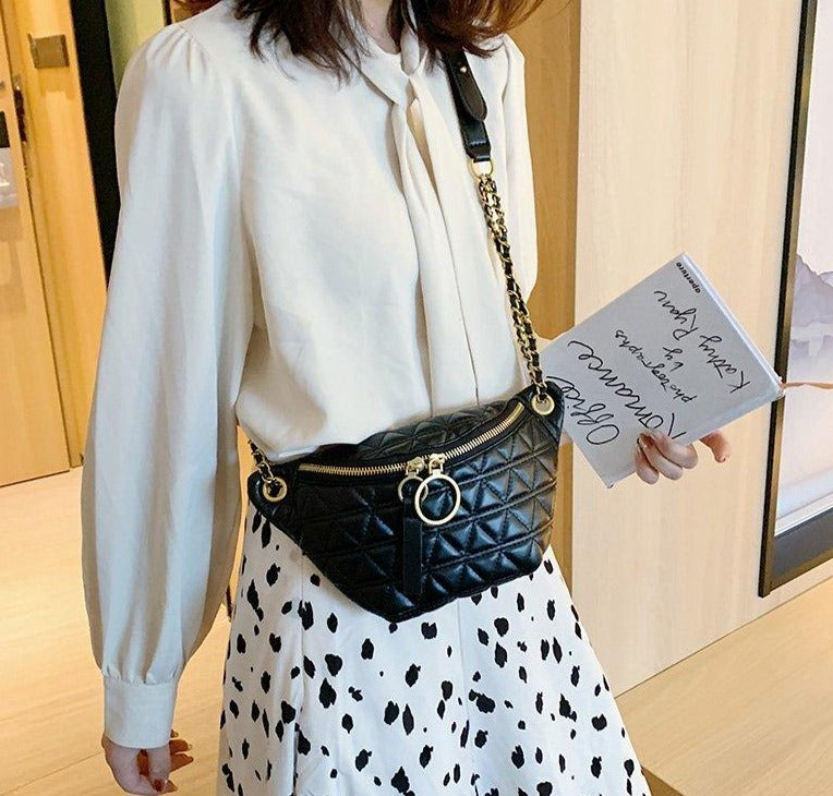Women's black quilted leather fanny pack The Store Bags