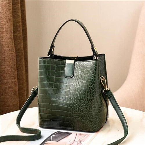 Croc Embossed Leather Bucket Bag The Store Bags Green 