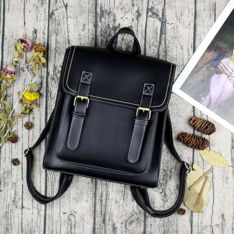 Black Leather Buckle Backpack The Store Bags
