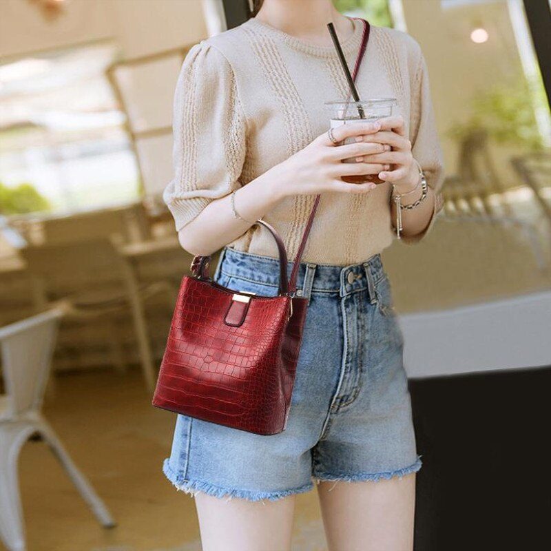 Croc Embossed Leather Bucket Bag The Store Bags